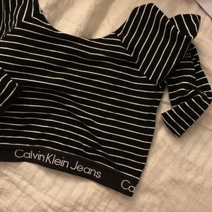 calvin klein stripe long sleeve crop top